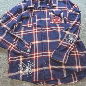 Marvel Spider Man Plaid Shirt Mens M Comic Graphic Button Up Web Design